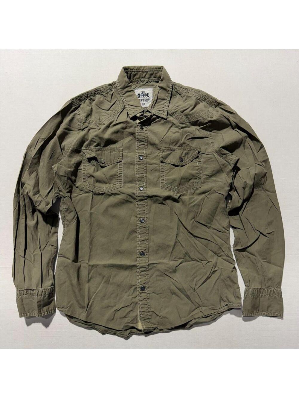 Express olive green snap button western shirt Long sleeve, chest flap pockets